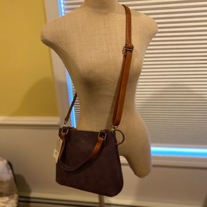 Reversble leather crossbody tote